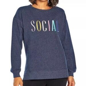 WILDFOX Social Side Slit Sweatshirt - Dark Blue Size XL